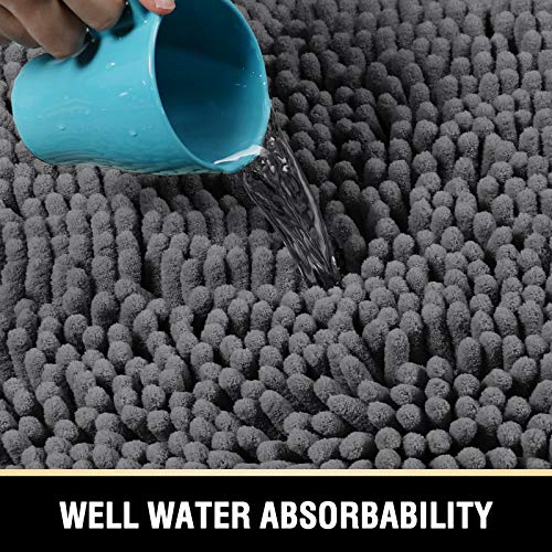 H.VERSAILTEX Luxury Chenille Bathroom Rugs - Non-Slip Bath Mats, Extra Soft Absorbent Shaggy, Washable Fast Dry 2 Piece Set (Grey, 20" x 32"/17" x 24") - color: Grey, size: 20" x 32" Plus 17" x 24"