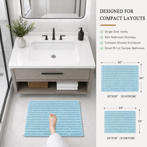 Arotive Luxury Small Bathroom Rugs 24x16, Extra Soft Thick Absorbent Shaggy Chenille Bath Rugs, Machine Wash Dry, Bath Mats for Bathroom Floor, Tub and Shower, Home Decor Accessories, Blue - color: Blue, size: 24" X 16"
