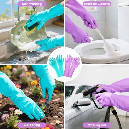 Elgood Reusable Dishwashing Cleaning Gloves with Latex free, Cotton lining,Kitchen Gloves 2 Pairs,Purple+blue large (Pack of 2) - color: Purple+blue, size: Large (Pack of 4)