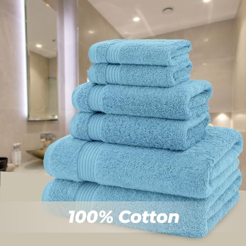 American Bath Towels 100% Cotton 6 Piece Turkish Towel Set, Ultra Soft Absorbent Bathroom Towels, 2 Bath Towel 2 Hand Towels 2 Washcloths, Baby Blue - color: Baby Blue, size: 6 Piece Towel Set XL