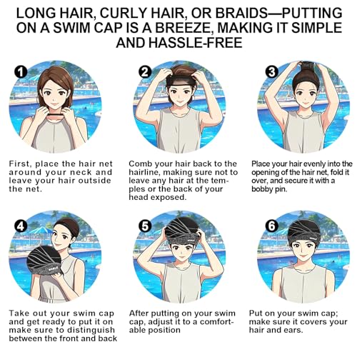 WHALE Extra Large Swim Cap Designed for Men and Women with Thick, Long Hair, Hair Extensions Or Afro-Textured Hair Long-Hair Swim Cap Highly Waterproof to Keep Hair Dry - color: Wave-patterned