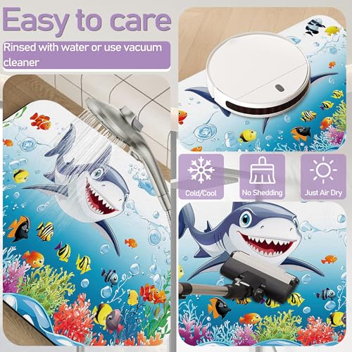 Cute Shark Bathroom Mat, Non Slip Rubber Backed Fast Dry Bath Rug, Thin Bath Mat for Bathroom Kitchen 17"x30" - color: Cute Shark