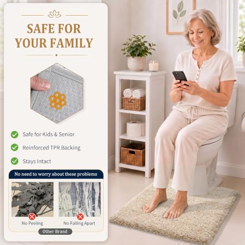 Yimobra Toilet Rugs U Shaped 24X20, Ultra Soft and Water Absorbent Bath Mats, Non Slip Fluffy Luxury Microfiber Contour Bath Rugs for Toilet, Dry Quick, Machine Washable, Light Beige and White - color: Light Beige and White, size: 20" X 24" Contour Rug
