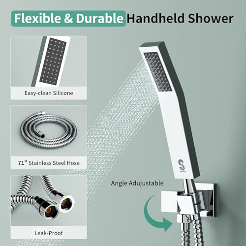 Shower Faucet Set Shower System - SR SUN RISE Polished Chrome Shower Trim Kit with Dual Shower Head, 10'' Ceiling Rainfall 6'' Wall Mount with Handheld Shower for Couples, Complete 6 Diverter Valve - color: Chrome, size: 10 Inch