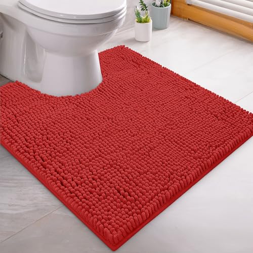 LuxUrux Red Bathroom Rug Set 2‑Piece, 27x47 Bath Mat + 20x20 Contour Toilet Rug, Festive Holiday Bathroom Decor, Non‑Slip Washable Absorbent Mats - color: Red, size: 2 Piece Set - X Large