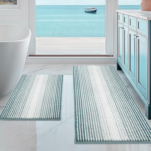 BSICPRO Bathroom Rugs and Mats Sets, 2 Piece Thick Absorbent Chenille Non Slip, Soft Shaggy Floor Mats, Machine Washable (Sea Green, 20" x 47" Plus 16" x 24") - color: Sea Green, size: 20" x 47" Plus 16" x 24"