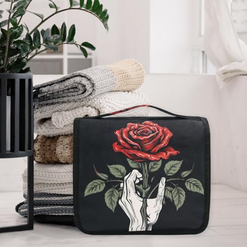 MNSRUU Hanging Toiletry Bag Gothic Skull Rose Travel Makeup bag for Toiletries Portable Travel Toiletry Organizer Cosmetic Bags with Hanging Hook - color: Skull I 4148