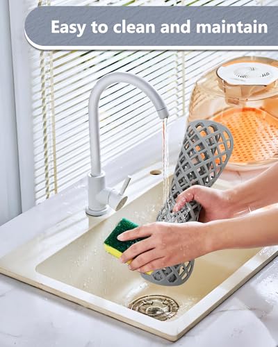 2 Pack Silicone Sink Protector for Kitchen Sink, Trellis Pattern 12 x 11" Sink Grid Mat Silicone Protectors, Center Drain, Gray - color: Gray