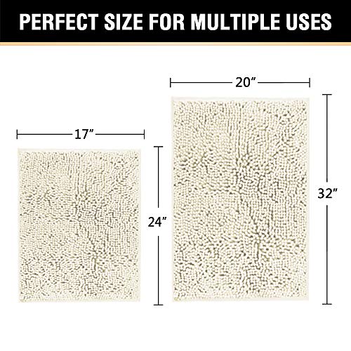 H.VERSAILTEX Microfiber Bath Rugs Chenille Floor Mat Ultra Soft Washable Bathroom Dry Fast Water Absorbent Bedroom Area Rugs Indoor Mats for Entryway, Cream 20" x 32"/17" x 24" - color: Ivory, size: 20" x 32" Plus 17" x 24"