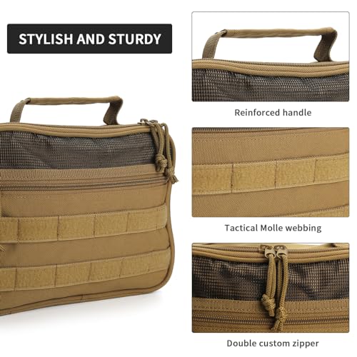 SUNRISING Tactical Travel Toiletry Bag for Men and Women, Hanging Travel Toiletry Organizer Dopp Kit, Toiletries Shaving Hygiene Bathroom Bag,Men's Toiletry Bag for Short Trips Camping - Khaki - color: Khaki