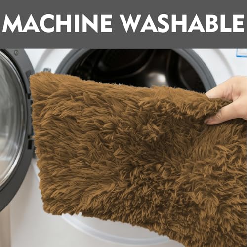 RUN HELIX Shaggy Bathroom Rugs Sets 3Piece Bath Mat for Bathrom Non-Slip Bathrom Mats Water Absorbent Bath Rug Floor Mats Soft Washable Shower Rug with U-Shaped Contour Rug Toilet Lid Cover Brown - color: Brown