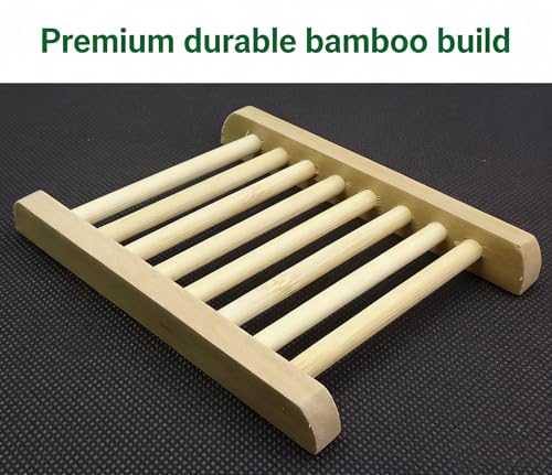 2-Pack Bamboo Soap Tray Set - Self-Draining Wooden Soap Holder for Bathroom, Shower & Kitchen