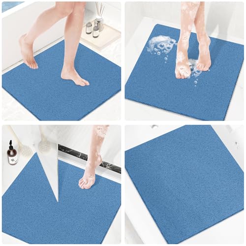 Shower Mat Bathtub Mat Non-Slip,24x24 inch, Soft Tub Mat with Drain,PVC Loofah Bath Mat (Phthalate Free) for Tub and Bathroom,Lake Blue - color: Lake Blue, size: 24" x 24" (Rectangular)