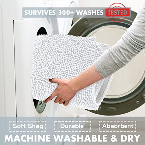 LuxUrux White Bath Mat-Extra-Soft Bath Shower Bathroom Rug,1'' Chenille Microfiber Material, Super Absorbent Shaggy Bath Rug. Machine Wash & Dry (20 x 20 inch, White) - color: White, size: 20'' X 20'' U