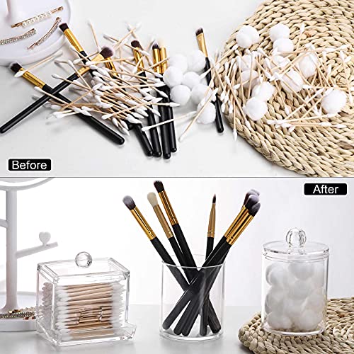 Tbestmax Plastic Qtips Holder Bathroom Container, 10/7 OZ Cotton Ball/Swabs Dispenser, Apothecary Jar Organizer for Storage 3 Pcs - color: Group A-Clear
