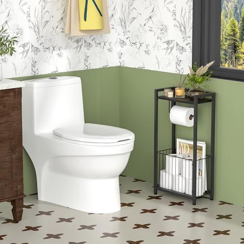 Freestanding Toilet Paper Holder with Storage Shelf – Bathroom Tissue Stand with Space for Phone, Tablet, and Magazines – All-in-One Toilet Roll Dispenser and Organizer - size: Standard