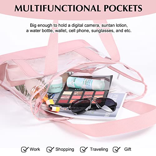 BORMELUN clear tote bag,Purse handle with zipper for work plastic transparent see through women - color: Pink
