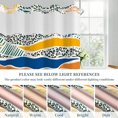 No Hook Shower Curtain with Snap in Liner Set FYLX00225 - color: Leopard Stripe Wave