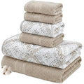 Modern Threads Capri 6-Piece Reversible Yarn Dyed Jacquard Towel Set - Bath Towels, Hand Towels, & Washcloths - Super Absorbent & Quick Dry - 100% Combed Cotton, Khaki - color: Khaki, style: Soft Geometric