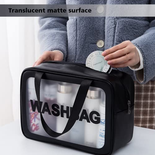 DAPOWER Travel Toiletry Bag for Women and Men, Matte Translucent Toiletry Bag with Handy Handle, Makeup Cosmetic Organizer Bag for Travel Toiletries Accessories (Black) - color: Black