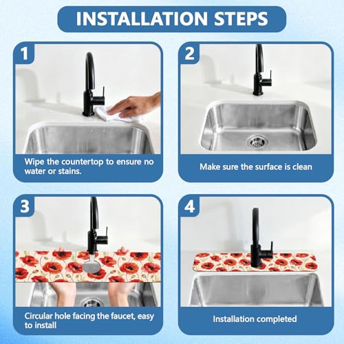 2 Pcs Kitchen Sink Splash Guard Faucet Mat Papaver Rhoeas Pattern Faucet Mat for Sinks Absorbing Drying Mats for Kitchen Bathroom - color: Papaver Rhoeas Pattern