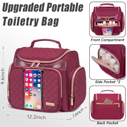 Tealari Large Toiletry Bag for Women Men,Bathroom Bag,Water Resistant Shower Bag,Makeup Bag,Portable Shower Caddy for College Dorm,Hanging Travel Toiletry Bag with Transparent Waterproof Phone Pocket - color: Wine Red-1