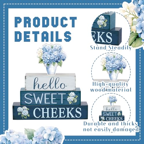 Cinnvoice 4 Pcs Hydrangea Bathroom Decor Farmhouse Bathroom Decoration Hello Sweet Cheeks Table Centerpiece Gift for Christmas Valentines Back to School - style: Hydrangea Hello Sweet Cheeks