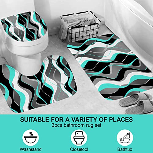 4Pcs Turquoise Shower Curtain Sets with Non-Slip Rugs, Toilet Lid Cover and Bath Mat, Black and Gray Bathroom Decor Set Accessories Fabric Waterproof Shower Curtains with 12 Hooks, 72 x 72 Inch - color: Turquoise