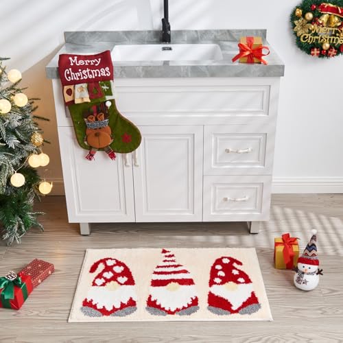 Douceur Christmas Gnome Bathroom Rugs, Cute Beige Bath Mat, Soft and Absorbent Washable Bath Rugs 24"X16" - color: Christmas Gnome-beige, size: 1'4" x 2' (Rectangular)