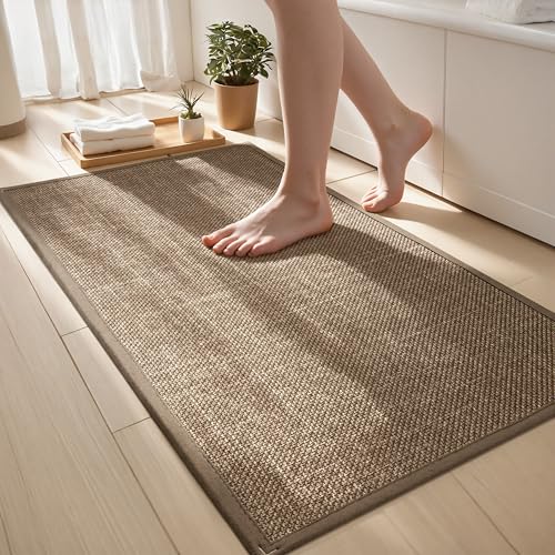 Ultra Thin Bathroom Rugs Non Slip Bath Mat 17" x 32", Bathroom Mat Quick Dry Machine Washable Rugs Perfect for Shower, Camel - color: Dark Beige, size: Medium(17"x32")
