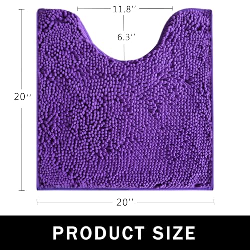 U-Shaped Toilet Rug, Chenille Contour Bathroom Mat, Non-Slip PVC Backing, Machine Washable, 20x20, Purple - color: Purple, size: 1'8" x 1'8" (20"x 20"U)