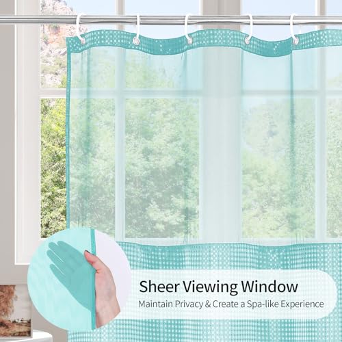 MitoVilla Teal Shower Curtain with Snap-in Liner, Modern Weave Fabric Shower Curtain for Aqua Luxury Hotel & Spa Bathroom Decor, 72 x 72, Teal/Turquoise - color: Teal, size: 72"W x 72"L (Pack of 1)