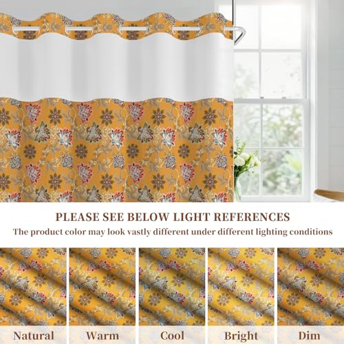 No Hook Shower Curtain with Snap in Liner Set FYLX00238 - color: Boho Floral Paisley