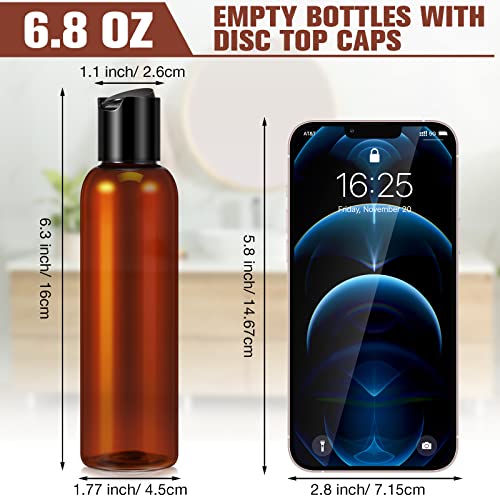 Mimorou 30 Pack Amber Empty Bottles Plastic Squeeze Bottles with Disc Top Flip Cap Small Empty Travel Squeeze Bottle for Lotions Liquid Body Soap Conditioner Creams(6.8 oz) - size: 6.8 oz