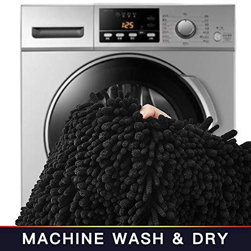 Walensee Bathroom Rug Non Slip Bath Mat (32x20 Inch Black) Water Absorbent Super Soft Shaggy Chenille Machine Washable Dry Extra Thick Perfect Absorbant Best Large Plush Carpet for Shower Floor - color: Black, size: 32"x20"