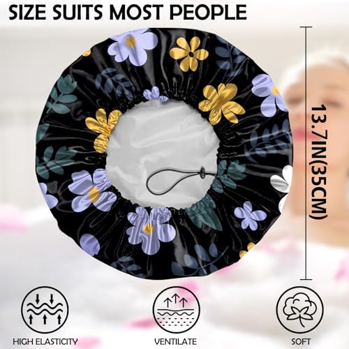 2 PCS Shower Cap Adjustable Reusable Double Waterproof Layer Elastic Hair Bath Cap Cute Aesthetic for Women Girls-Flowers 2 - color: I26-Flowers 2