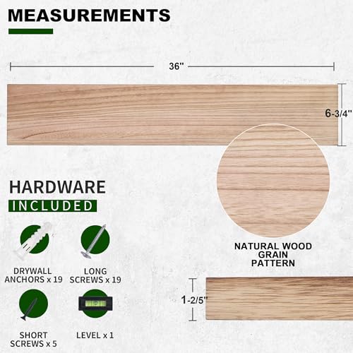 Marsmiles Wood Floating Shelves for Wall Set of 2, 36 Inch Wide Rustic Wooden Floating Shelves, Invisible Wall Mounted Display for Living Room Bedroom Kitchen Bathroom Office, Carbonized Black - color: Carbonized Black, size: 36Inch, Set of 2, (1-2/5"H)
