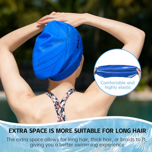WHALE Extra Large Swim Cap Designed for Men and Women with Thick, Long Hair, Hair Extensions Or Afro-Textured Hair Long-Hair Swim Cap Highly Waterproof to Keep Hair Dry - color: Muted blue
