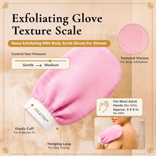 Moroccan Exfoliating Glove for Shower - Kessa Hammam Body Scrub Gloves, Exfoliating Mitt, Bath Mitt - Couple's Spa Set, 2 Pack His and Hers, Pink and Black