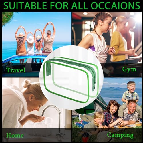 YedsIntu 16 Pieces Clear Makeup Bag PVC Zippered Clear Toiletry Carry Pouch Portable Cosmetics Bag Waterproof Makeup Bag Vinyl Plastic Organizer Case for Travel Vacation Bathroom (Green-M) - color: Green-M