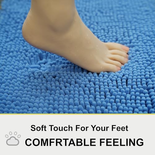 Bathroom Rugs Chenille 3-Piece Extra Soft and Absorbent Shag Bathroom Rugs, Machine Wash Mat, Strong PVC Non-Slip Underside, Plush Carpet Mats (Snow Cyan) - color: Snow Cyan, size: 2'8" x 1'8" (16x24"+20x32"+20x20"U shape）