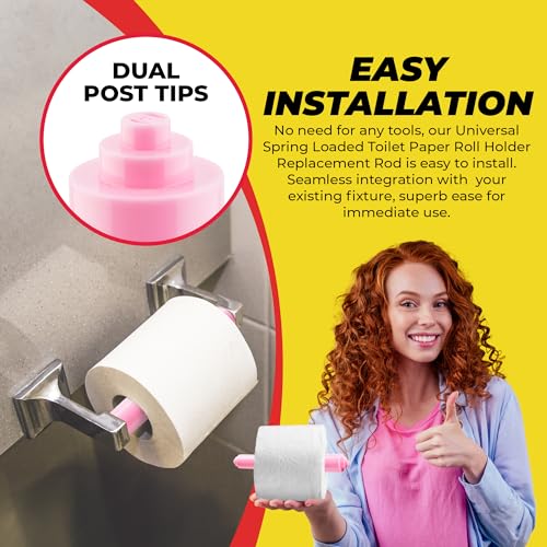 Qualihome Pink Universal Plastic Spring Loaded Toilet Paper Roll Holder Replacement Rod, Pink Toilet Paper Roll Replacement Rod - color: Pink
