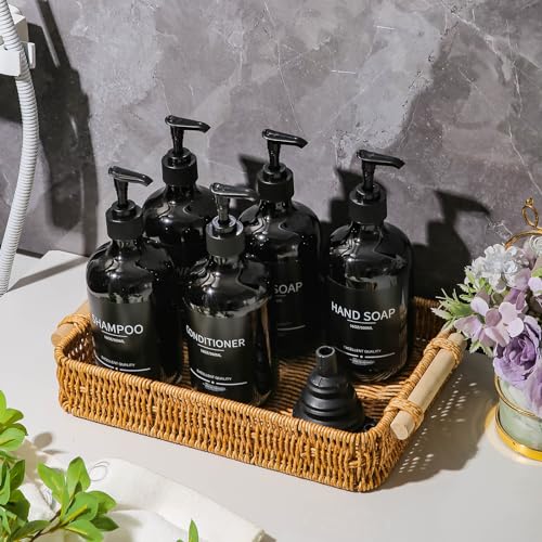 (5Pack) Black Shower Bottles Refillable with Labels, 16.9oz Reusable Shampoo and Conditioner Bottles,Shampoo Dispenser Bottles - color: Black