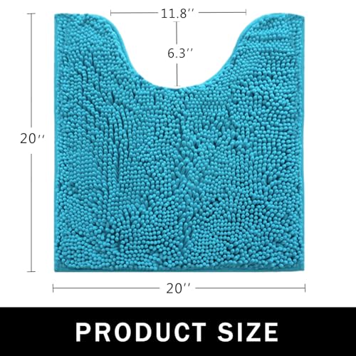 U-Shaped Toilet Rug, Chenille Contour Bathroom Mat, Non-Slip PVC Backing, Machine Washable, 20x20, Aqua Blue - color: Aqua Blue, size: 1'8" x 1'8" (20"x 20"U)