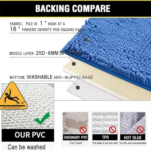 Bathroom Rugs Chenille 3-Piece Extra Soft and Absorbent Shag Bathroom Rugs, Machine Wash Mat, Strong PVC Non-Slip Underside, Plush Carpet Mats (Snow Cyan) - color: Snow Cyan, size: 2'8" x 1'8" (16x24"+20x32"+20x20"U shape）
