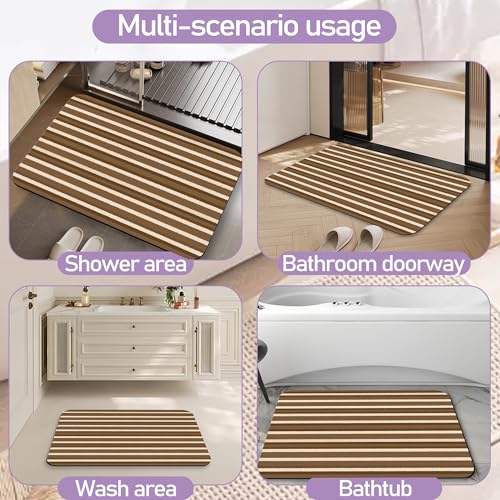 Brown Stripes Bath Mat, Water Absorbent Quick Dry Thin Bathroom Floor Mat, Rug for Bathroom Kitchen 17"x30" - color: Brown Stripes