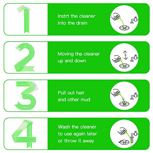 5 in 1 Compatible for Drain Snake Hair Drain with 5 Packs Drain Auger Clog Remover Cleaning Tool (Green)