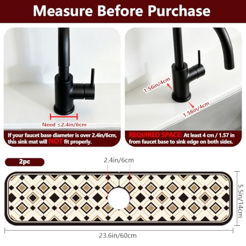 2 Pcs Minimalist Style Kitchen Sink Splash Guard Faucet Mat Black and Gold European-Style Plaid Pattern Faucet Mat for Sinks Absorbing Drying Mats for Kitchen Bathroom, 23.6x5.5inch - color: Plaid Pattern