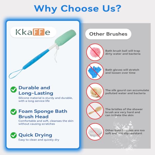 Back Scrubber for Shower，Mesh Sponge Body Shower Brush with Long Handle for Use in Shower Back Scrubber,Back Scrub for Exfoliating Body Scrubber or Shower Brush (Blue and Blue) - size: Blue+Blue Handle (YS0125)