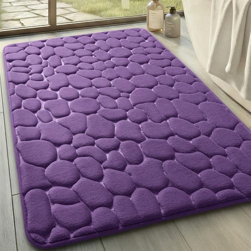 YIHOUSE Memory Foam Bath Mat Cobblestone Bathroom Rugs Super Water Absorbent Bath Mats for Bathroom Machine Washable Bath Rugs(24 x 36,Eggplant) - color: Eggplant Single, size: 2' x 3' (Rectangular)